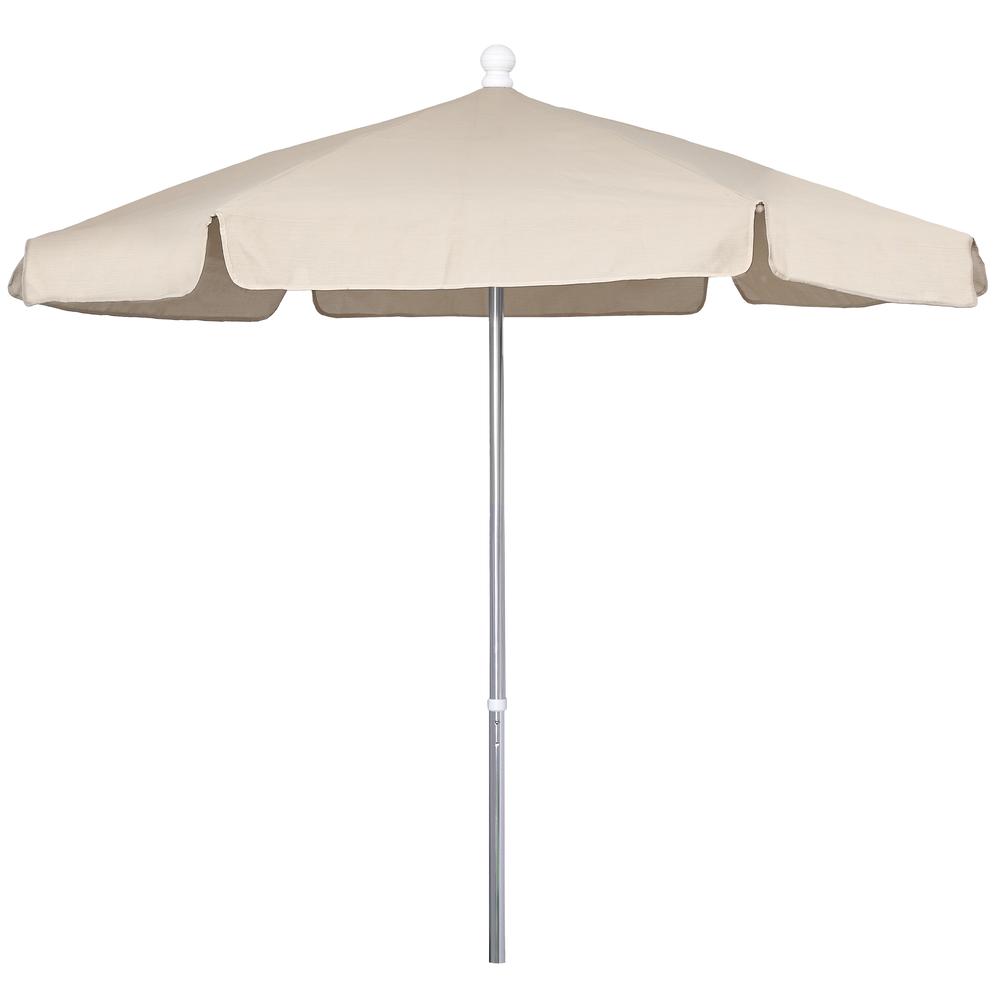 7.5' Hex Garden Umbrella 6 Rib Push Up Bright Aluminum with Beige Vinyl Coated Weave Canopy, 7GPUA-Beige. Picture 1