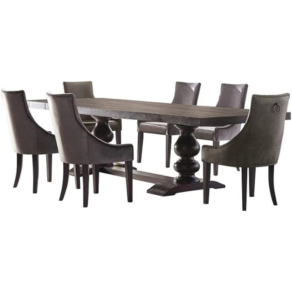 Phelps Rectangular Trestle Dining Set Antique Noir and Grey. Picture 1