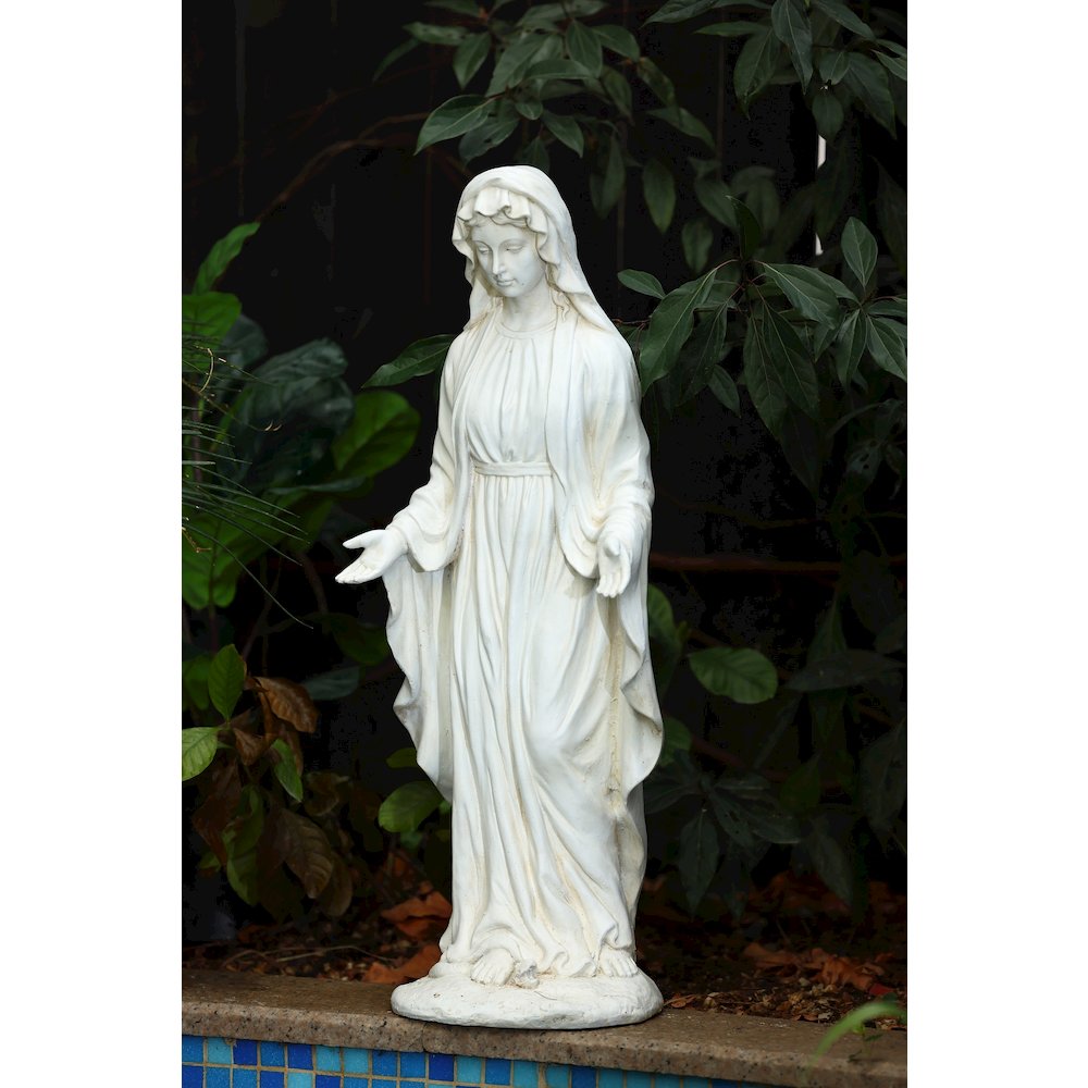 30.5" H Virgin Mary Indoor Outdoor Statue, Ivory. Picture 9
