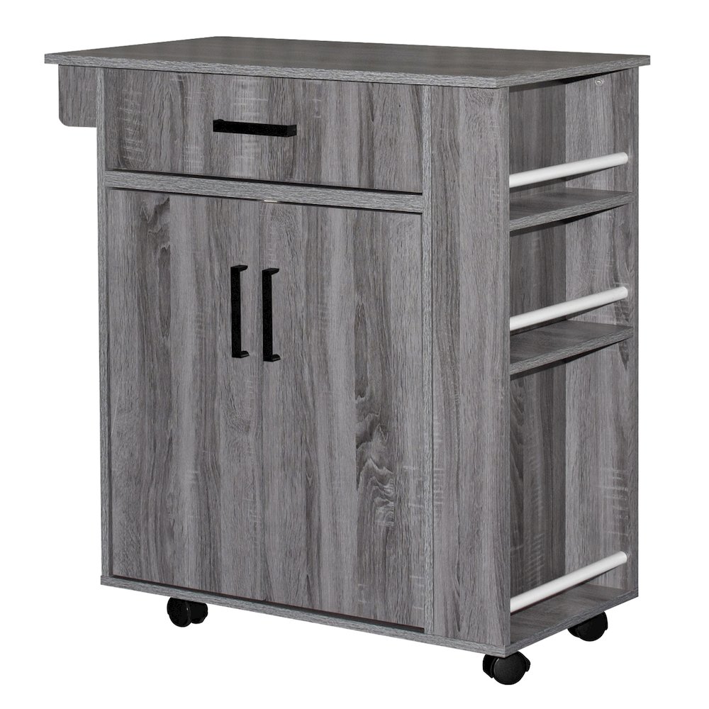 Better Home Products Shelby Rolling Kitchen Cart with Storage Cabinet - Gray. Picture 1