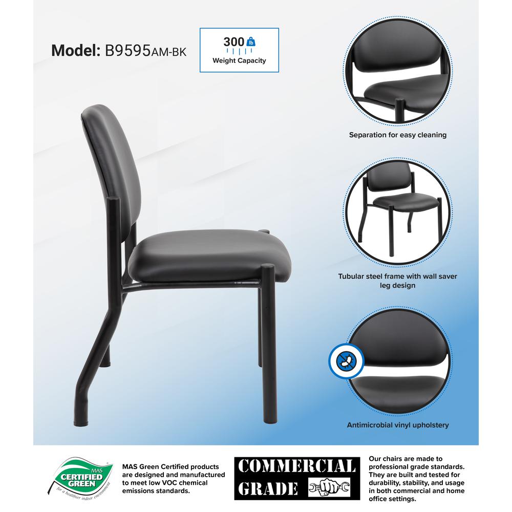 Boss Antimicrobial Armless Guest Chair, 300 lb. weight capacity. Picture 8