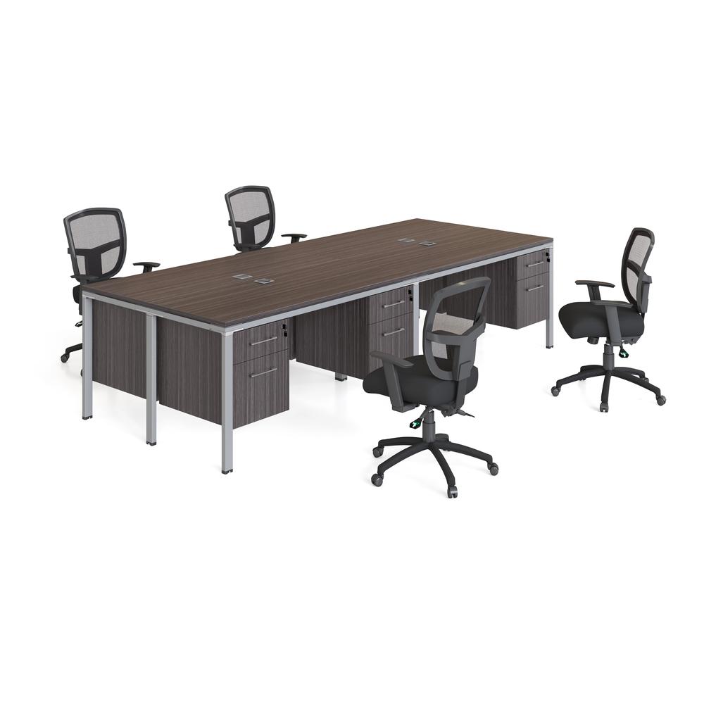Quad Desks With (4) Pedestals, 60" X 30" Desk Top (Ea), Driftwood. Picture 2