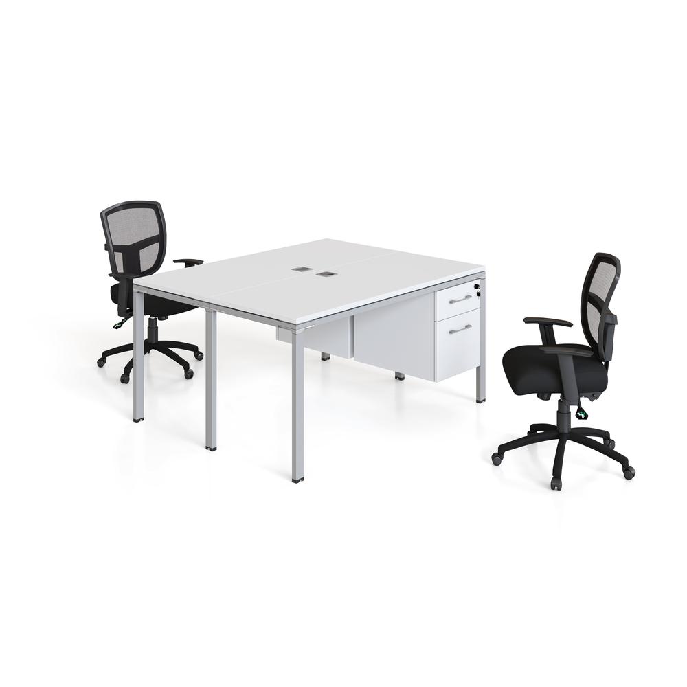 Double Desk, Face To Face With (2) Pedestals, 48" X 24" Desk Top (Ea), White. Picture 2