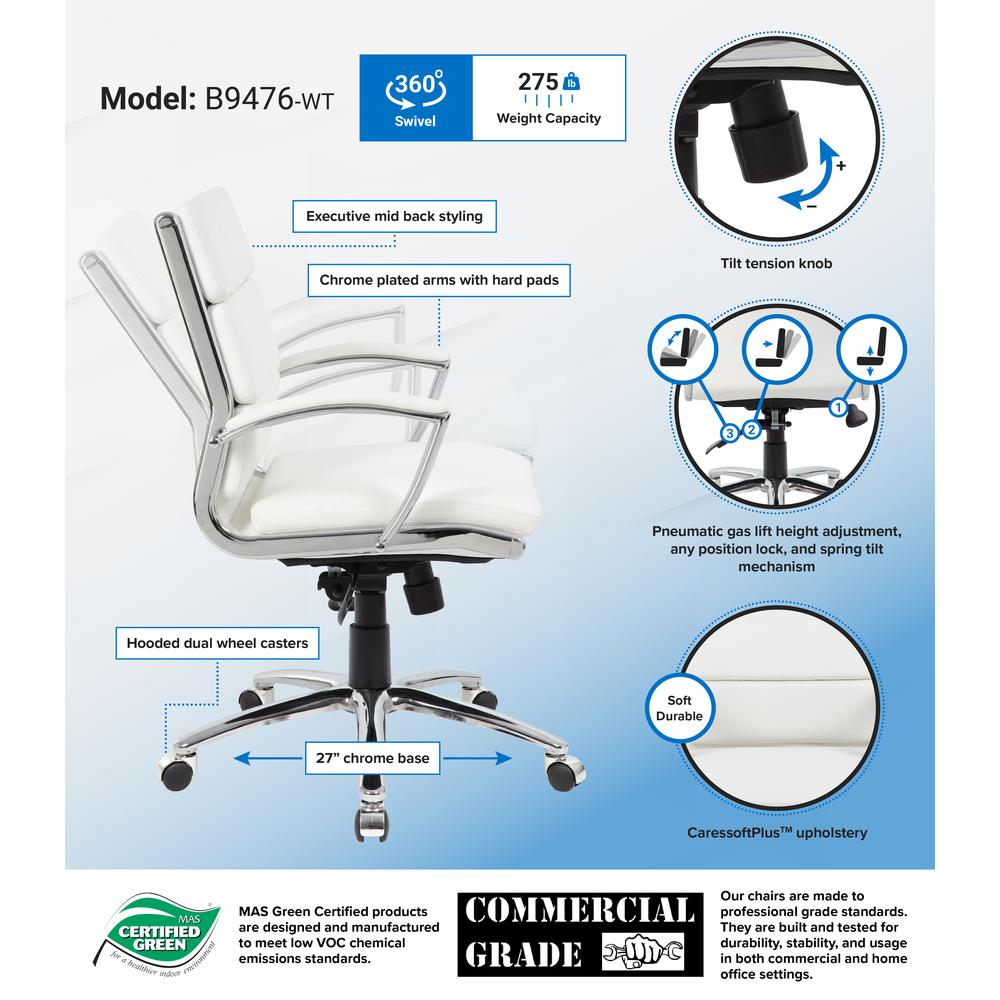 Boss Executive CaressoftPlus™ Chair with Metal Chrome Finish - Mid Back. Picture 7