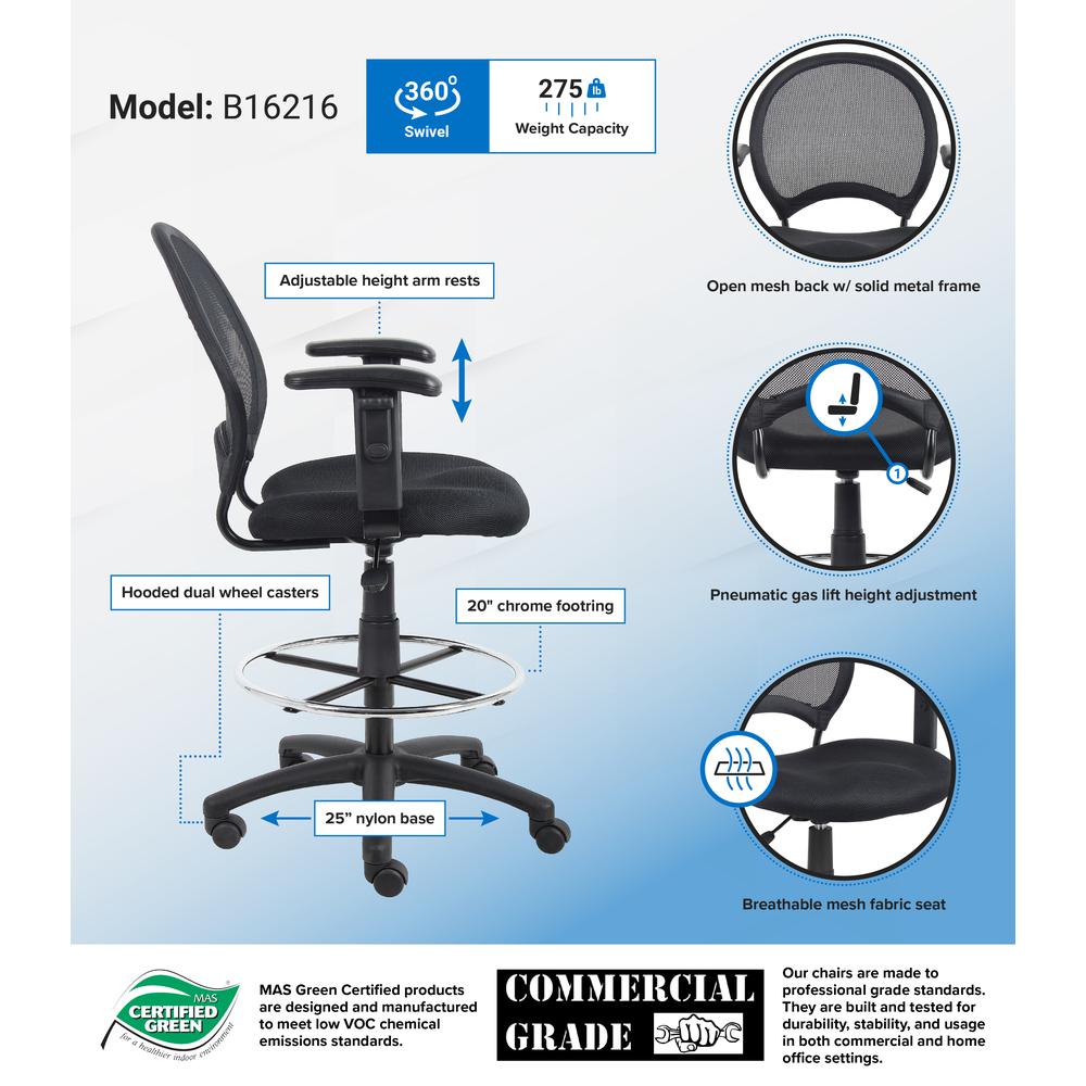 Boss Mesh Drafting Stool W/ Adjustable Arms. Picture 5