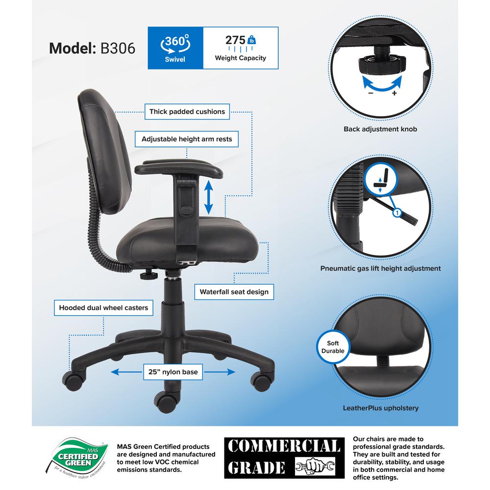 Boss Black Posture Chair W/ Adjustable Arms. Picture 7