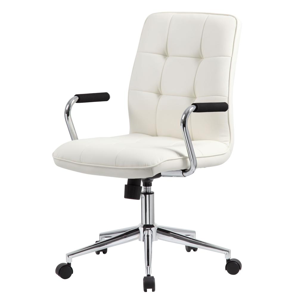 Boss Modern Office Chair w/Chrome Arms- White. Picture 1