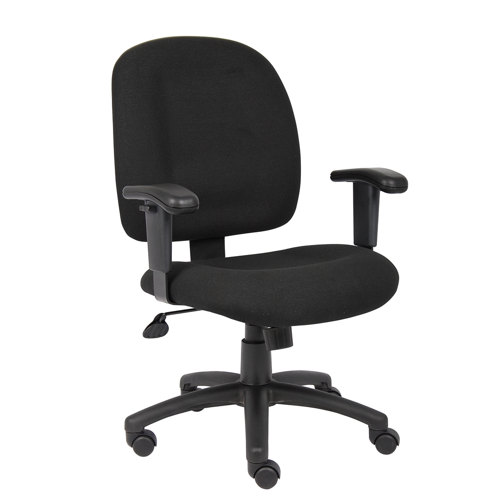 Boss Black Fabric Task Chair W/ Adjustable Arms. The main picture.