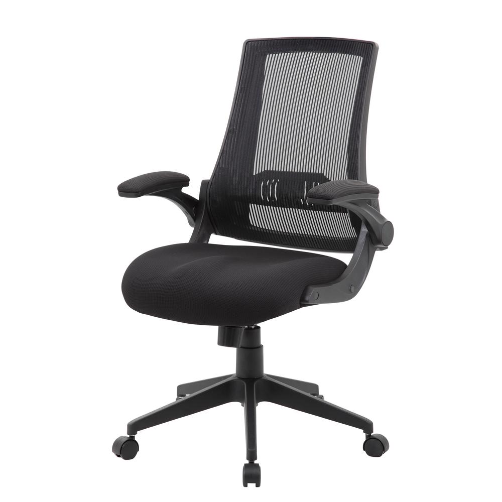 Boss Black Mesh Flip Arm Chair. Picture 1