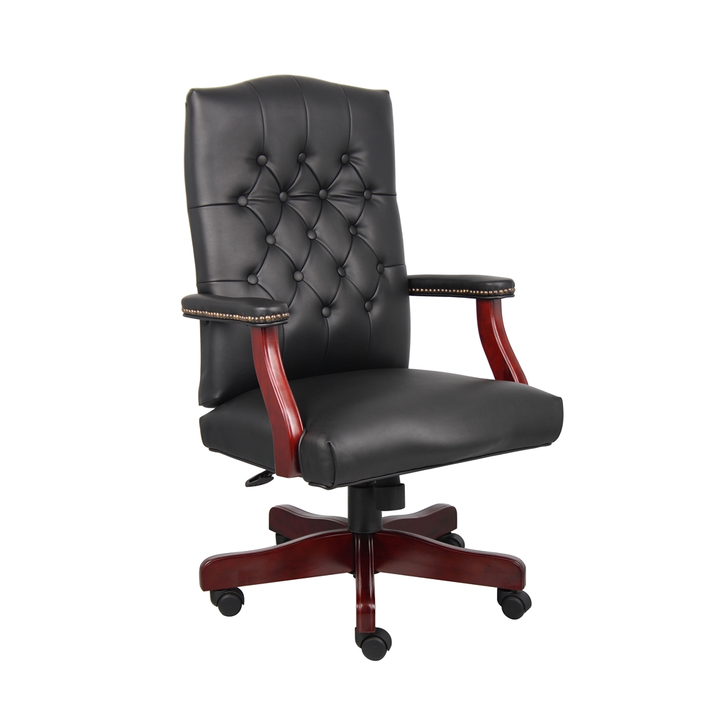 Boss Classic Black Caressoft Chair With Mahogany Finish Frame. Picture 6