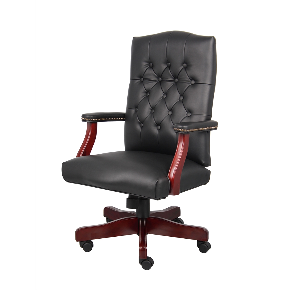 Boss Classic Black Caressoft Chair With Mahogany Finish Frame. Picture 1