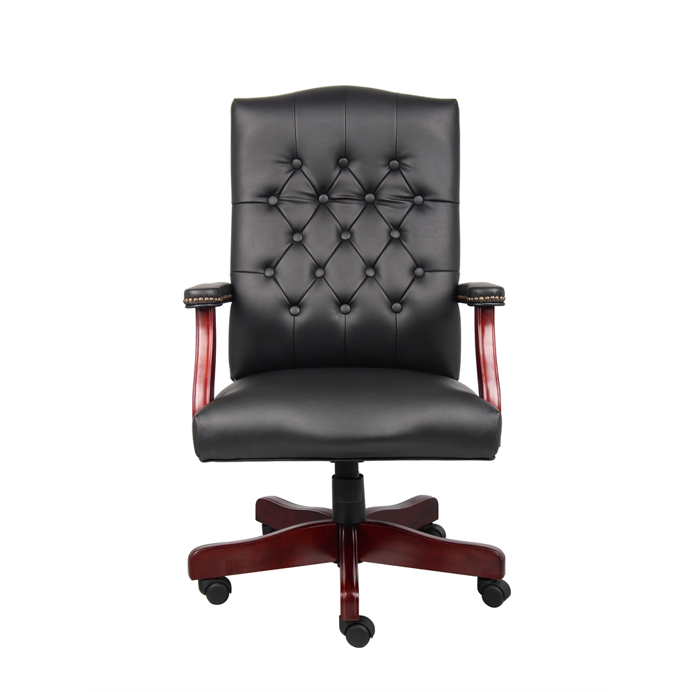 Boss Classic Black Caressoft Chair With Mahogany Finish Frame. Picture 3