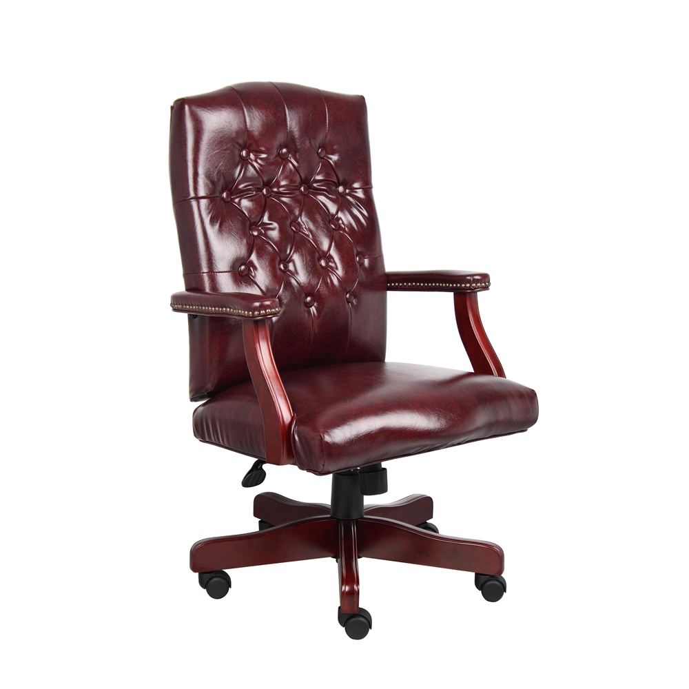 Boss Classic Executive Oxblood Vinyl Chair With Mahogany Finish Frame. Picture 1