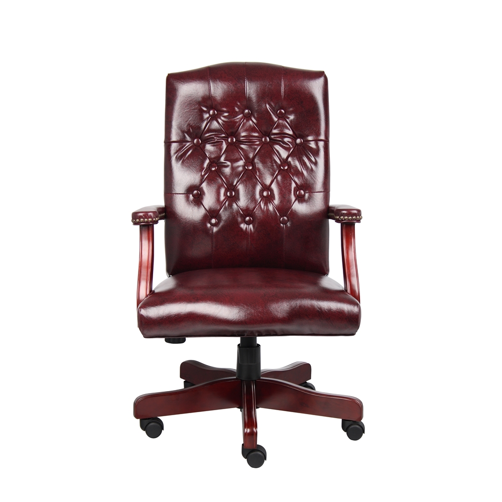 Boss Classic Executive Oxblood Vinyl Chair With Mahogany Finish Frame. Picture 3