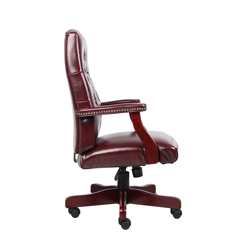 Boss Classic Executive Oxblood Vinyl Chair With Mahogany Finish Frame. Picture 5
