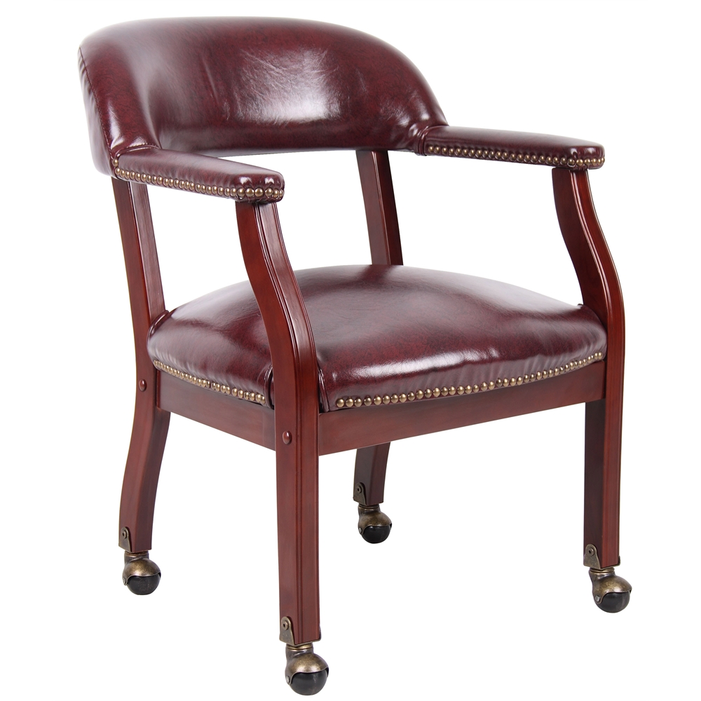 Boss Captain's Chair In Burgundy Vinyl W/ Casters. Picture 1