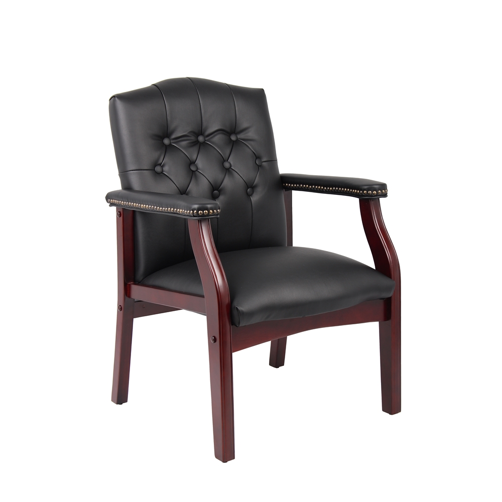 Boss Traditional Black Caressoft Guest Chair W/ Mahogany Finish. Picture 1