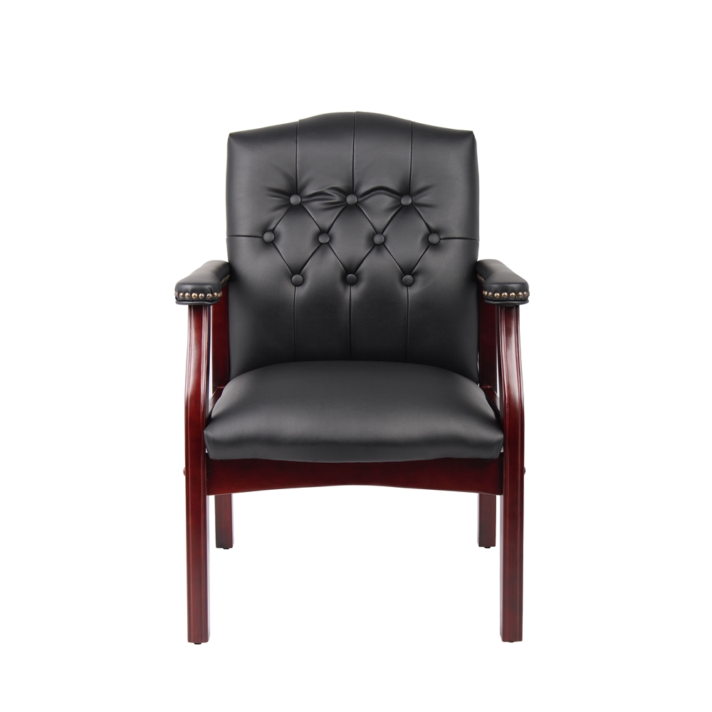 Boss Traditional Black Caressoft Guest Chair W/ Mahogany Finish. Picture 3