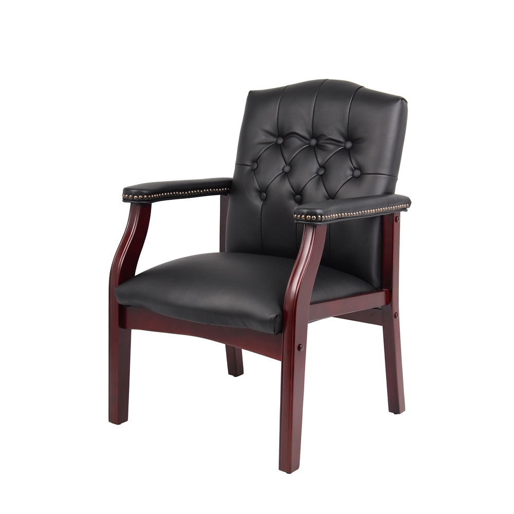 Boss Traditional Black Caressoft Guest Chair W/ Mahogany Finish. Picture 4