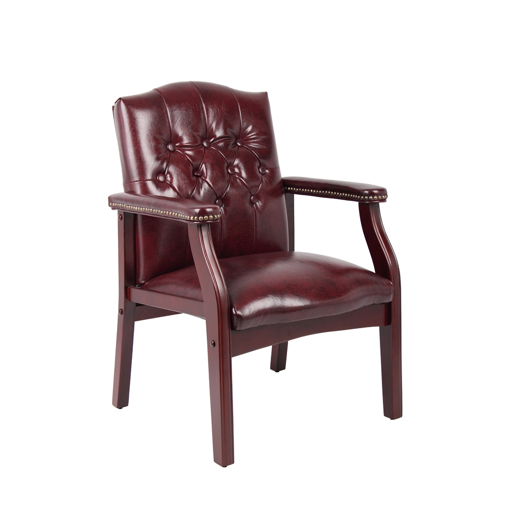 Boss Traditional Oxblood Vinyl Guest Chair W/ Mahogany Finish. The main picture.