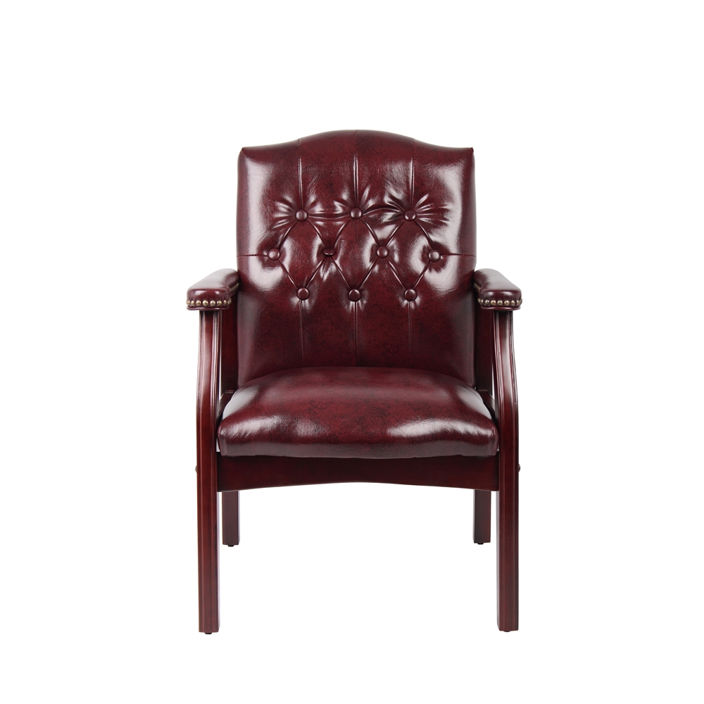 Boss Traditional Oxblood Vinyl Guest Chair W/ Mahogany Finish. Picture 2