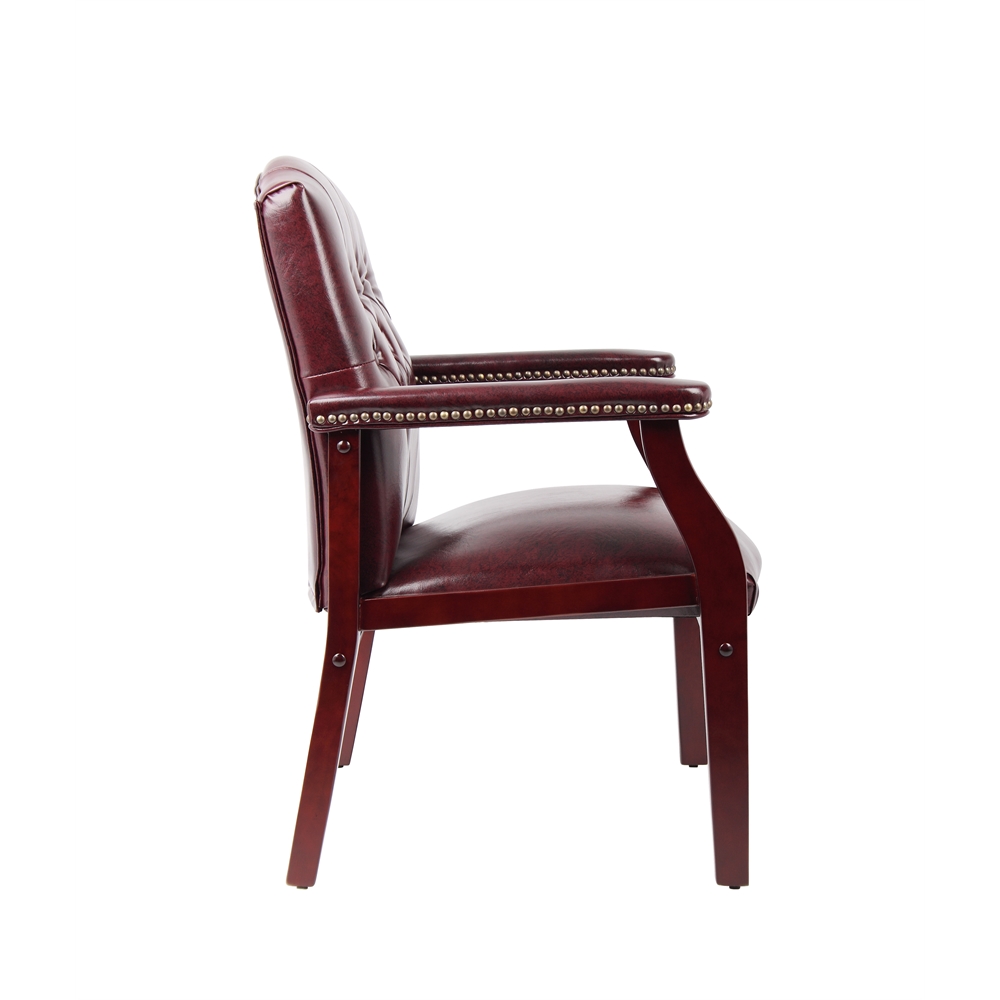 Boss Traditional Oxblood Vinyl Guest Chair W/ Mahogany Finish. Picture 4