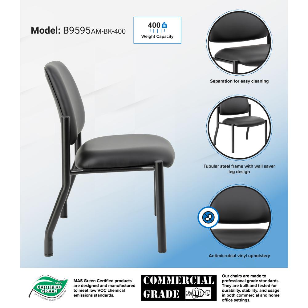 Boss Antimicrobial Armless Guest Chair, 400 lb. weight capacity. Picture 7