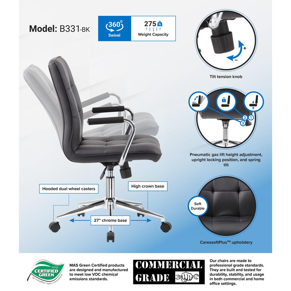 Boss Modern Office Chair w/Chrome Arms - Black. Picture 7