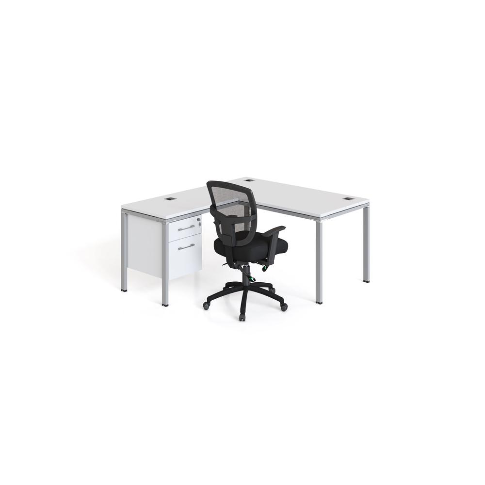 L Desk With Return And (1) Pedestal, 66" X 24" Desk Top (Ea), White. Picture 1