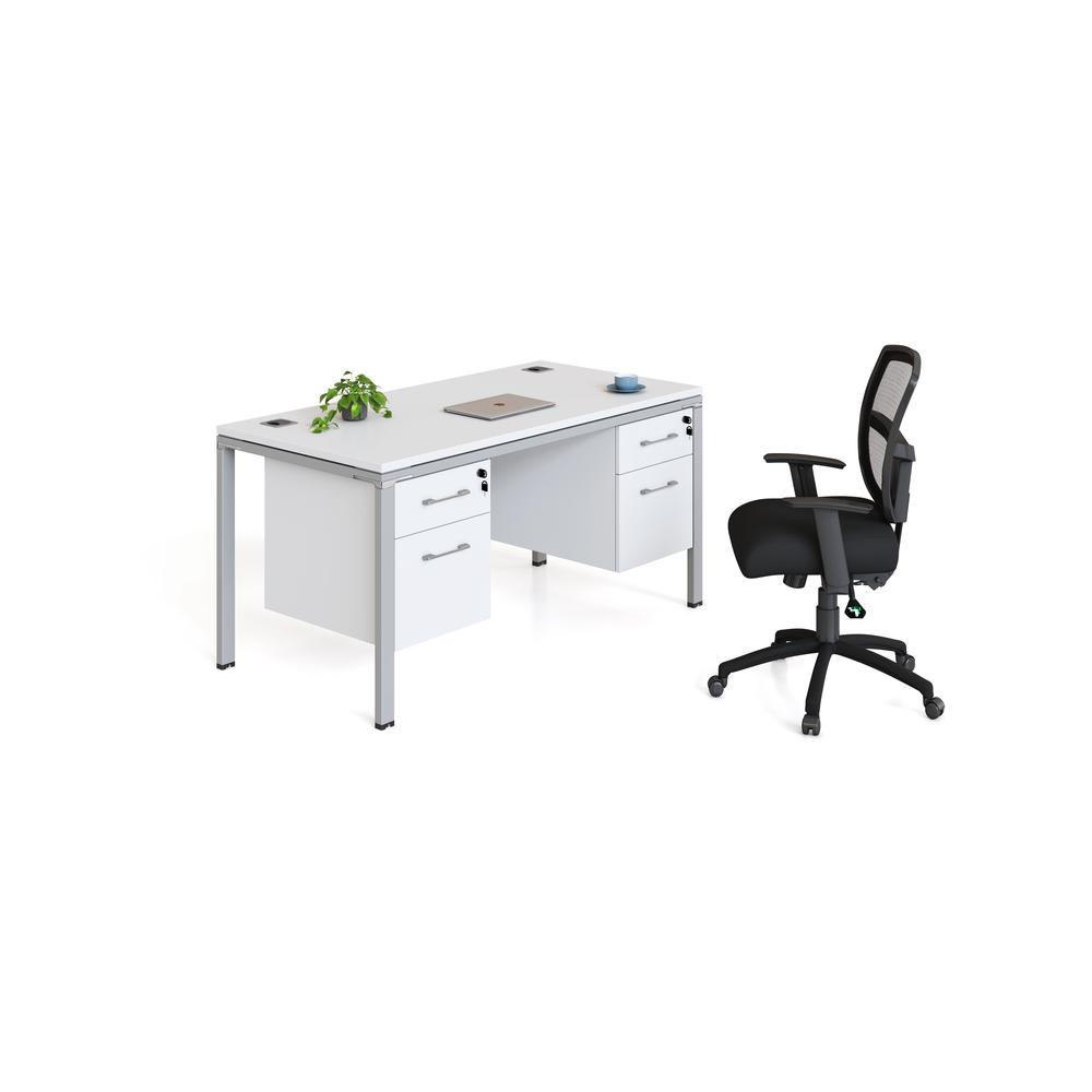 Single Desk With (2) Pedestals, 60" X 24" Desk Top, White. Picture 1