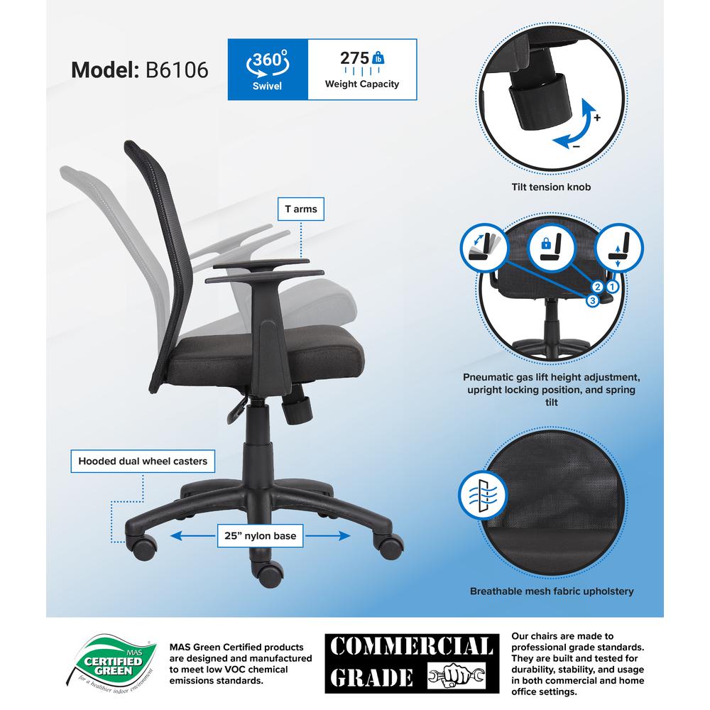 Boss Budget Mesh Task Chair W/ T-Arms. Picture 7