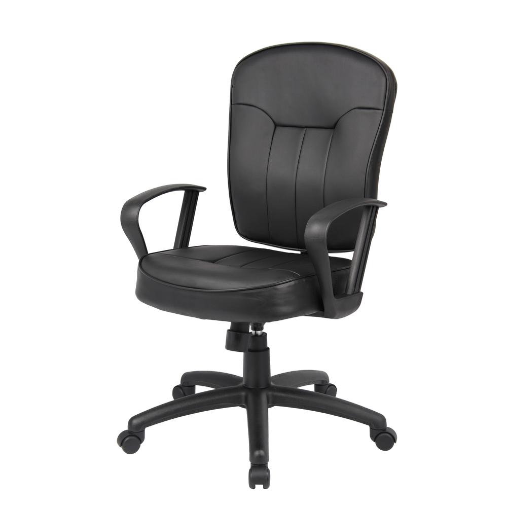 Boss Black Leather Task Chair W/ Loop Arms. Picture 3