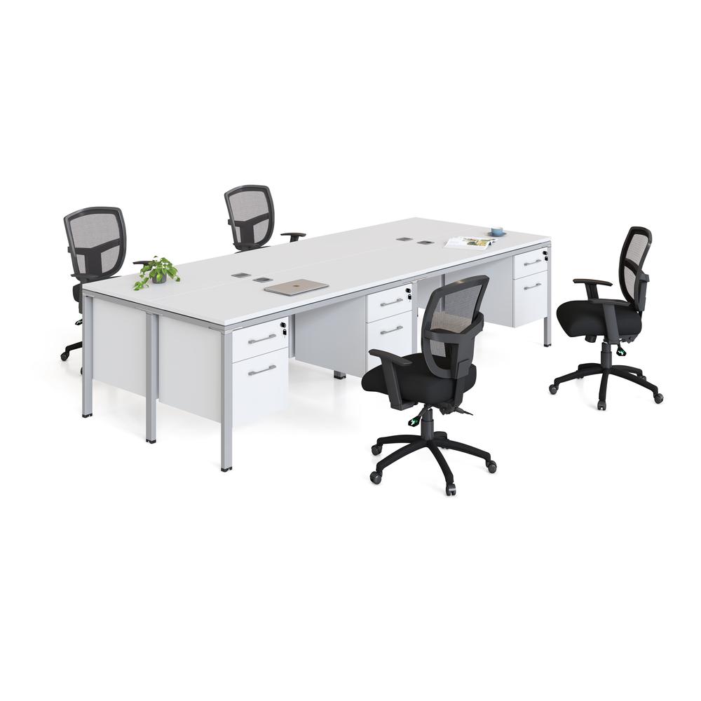 Quad Desks With (4) Pedestals,  71" X 30"Desk Top (Ea), White. Picture 1