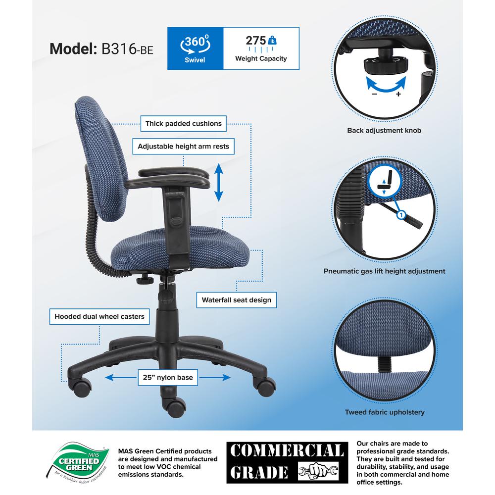 Boss Blue  Deluxe Posture Chair W/ Adjustable Arms. Picture 7