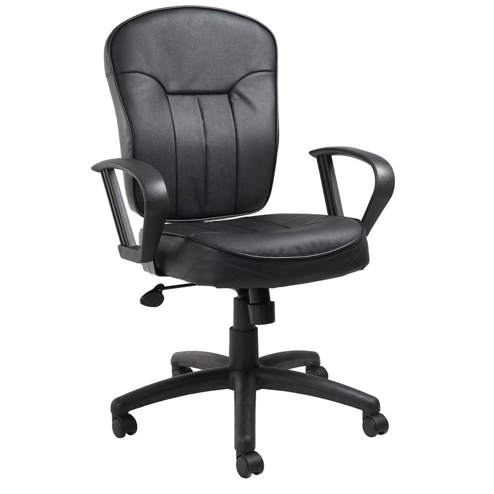 Boss Black Leather Task Chair W/ Loop Arms. Picture 1