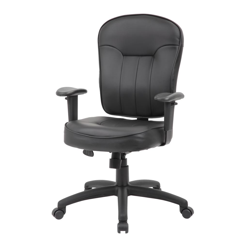 Boss Black Leather Task Chair W/ Adjustable Arms. Picture 3