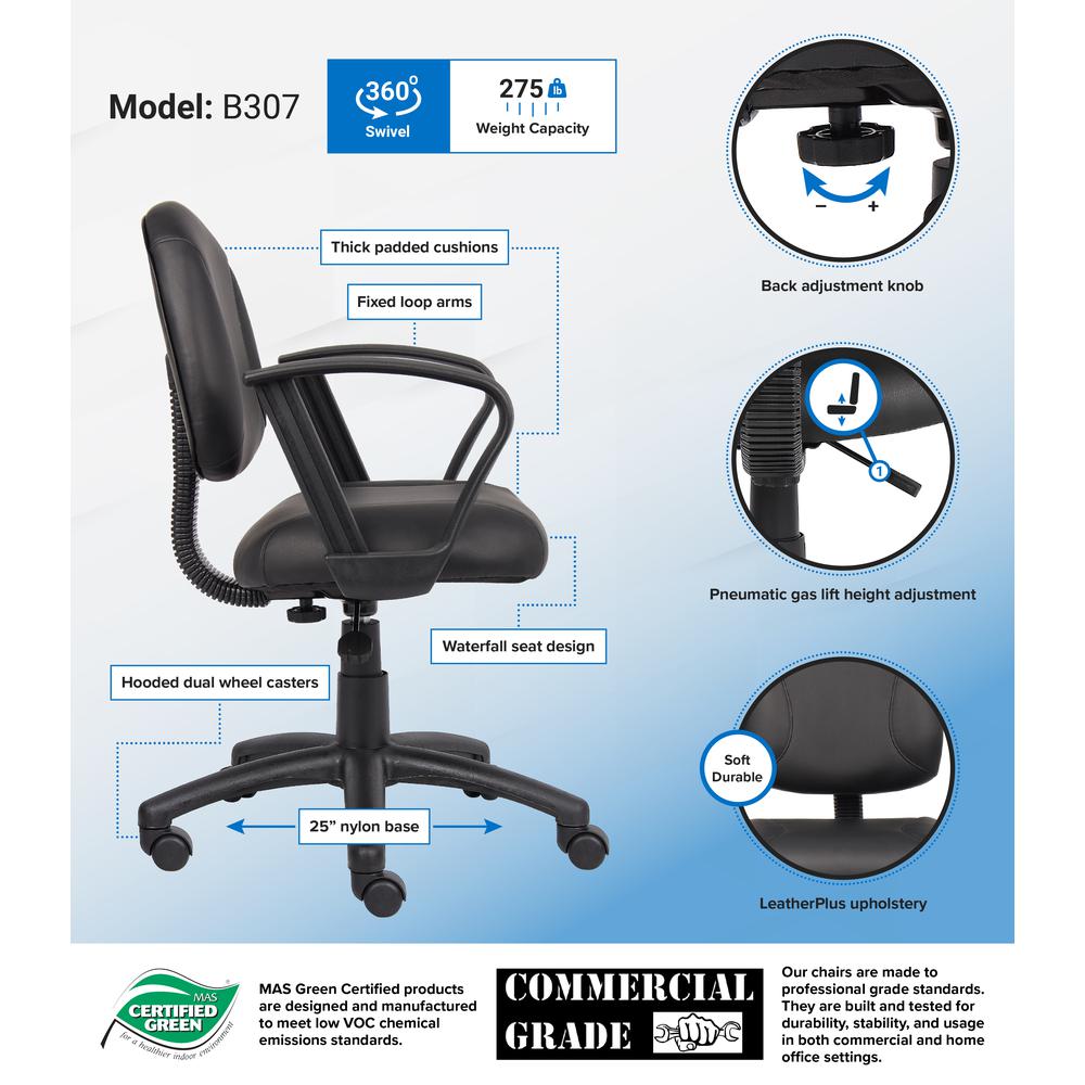 Boss Black Posture Chair W/ Loop Arms. Picture 6