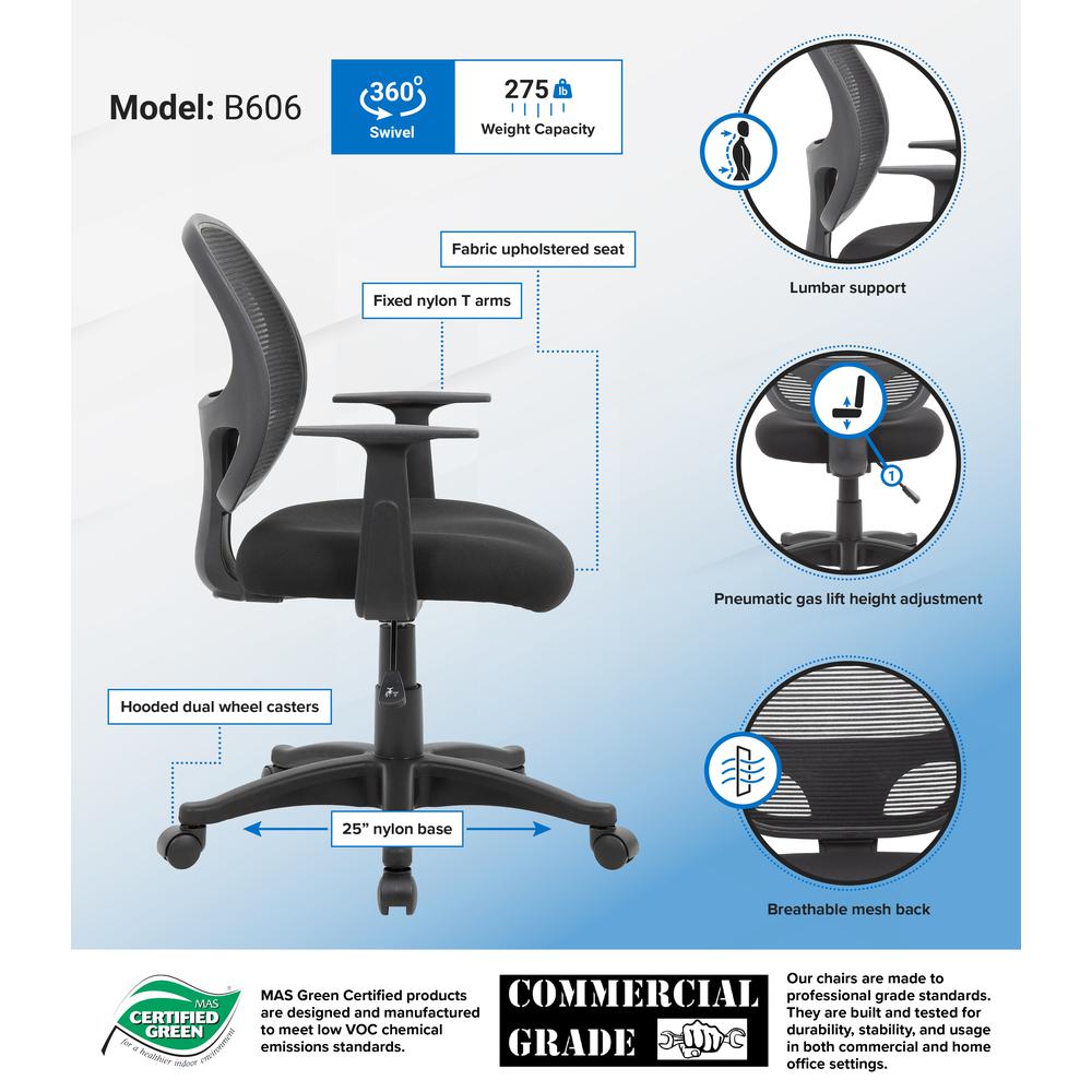 Boss Commercial Grade Mesh Task Chair W/ T-Arms. Picture 5
