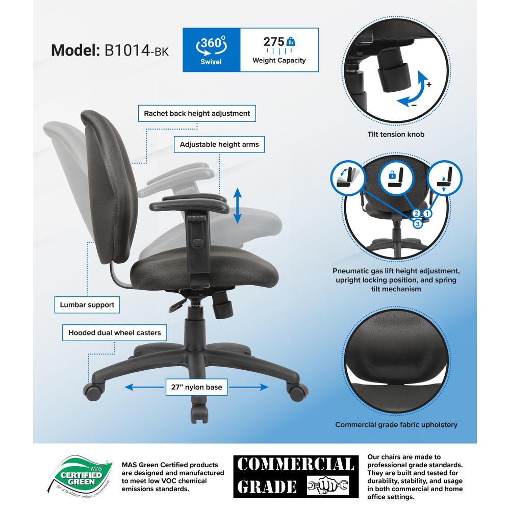 Boss Black Task Chair W/ Adjustable Arms. Picture 7