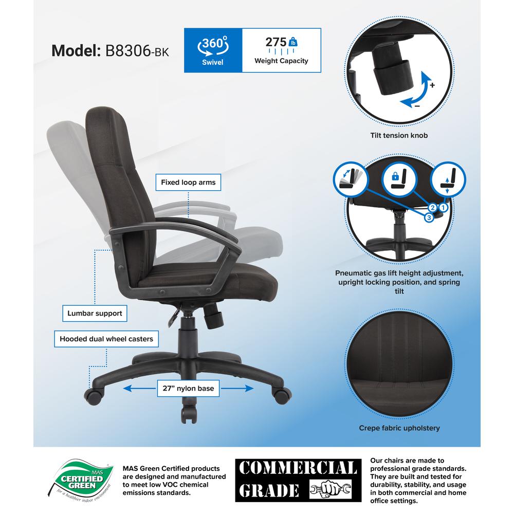 Boss Mid Back Fabric Managers Chair In Black. Picture 7