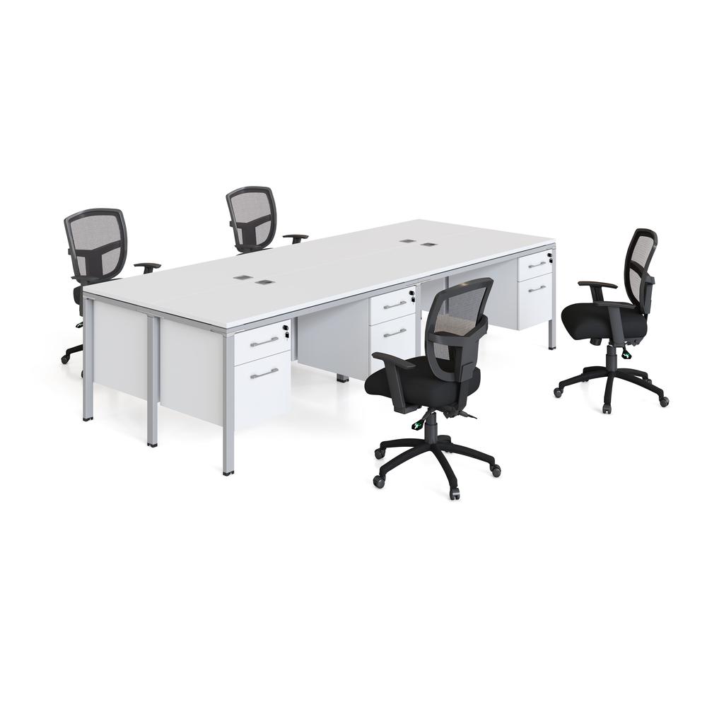 Quad Desks With (4) Pedestals,  71" X 30"Desk Top (Ea), White. Picture 2