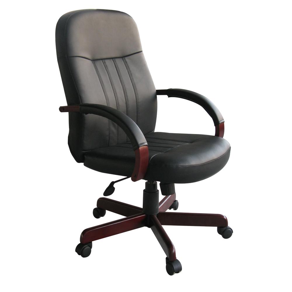 Boss LeatherPlus Exec. Chair W/ Mahogany Finish. The main picture.