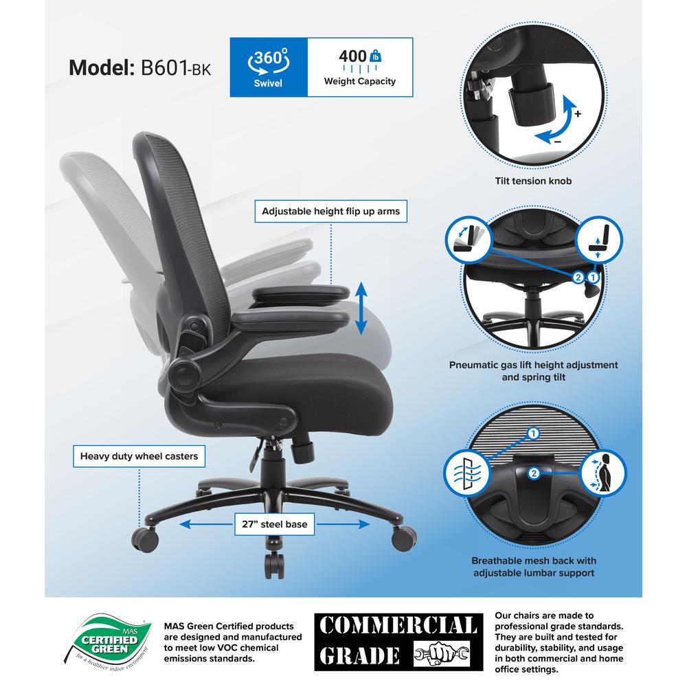 Boss Mesh Heavy Duty Chair, 400 lb weight capacity. Picture 5