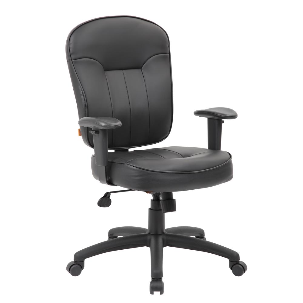 Boss Black Leather Task Chair W/ Adjustable Arms. Picture 1