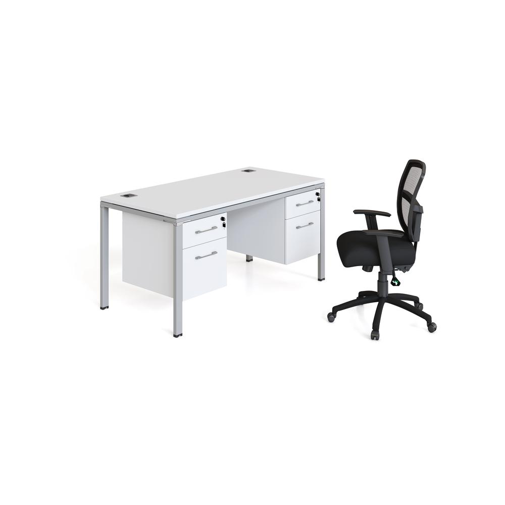 Single Desk With (2) Pedestals, 60" X 24" Desk Top, White. Picture 2