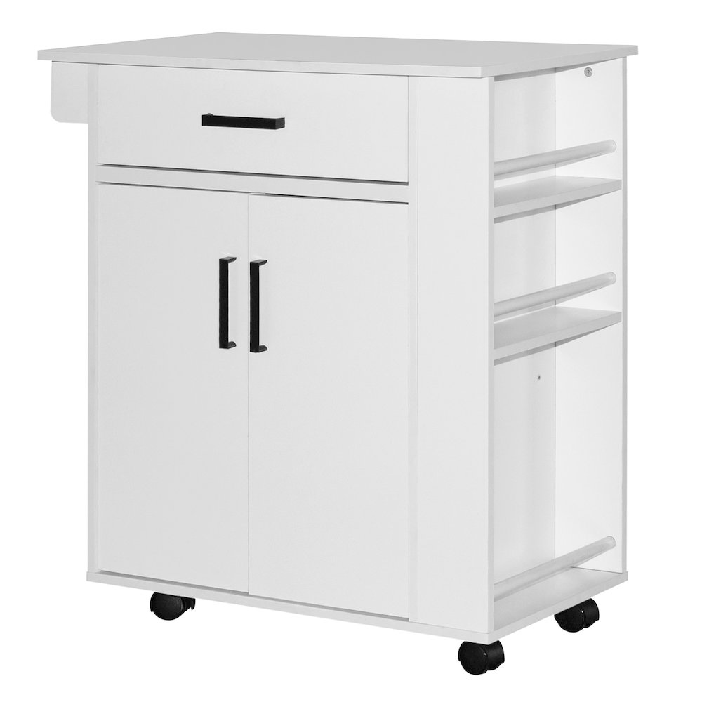 Better Home Products Shelby Rolling Kitchen Cart with Storage Cabinet - White. Picture 2
