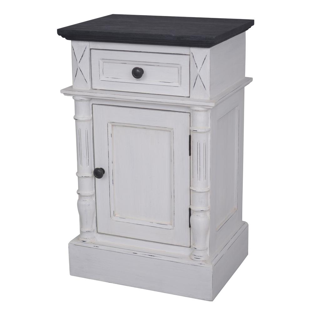 Ashbury One-Drawer/One-Door Lamp Table Antique White/Black. Picture 1