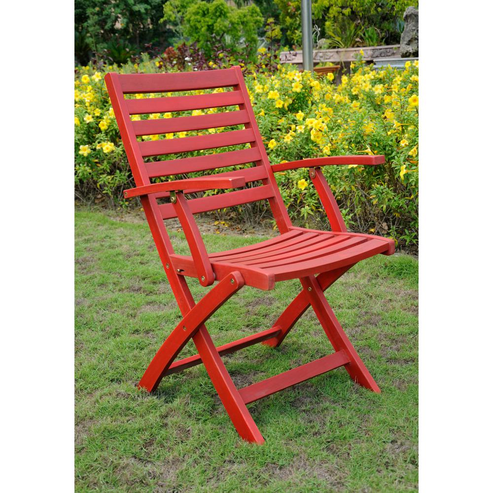Royal Fiji Acacia Wood Folding Ladder Back Armchair (Set of 2) Barn Red. Picture 1