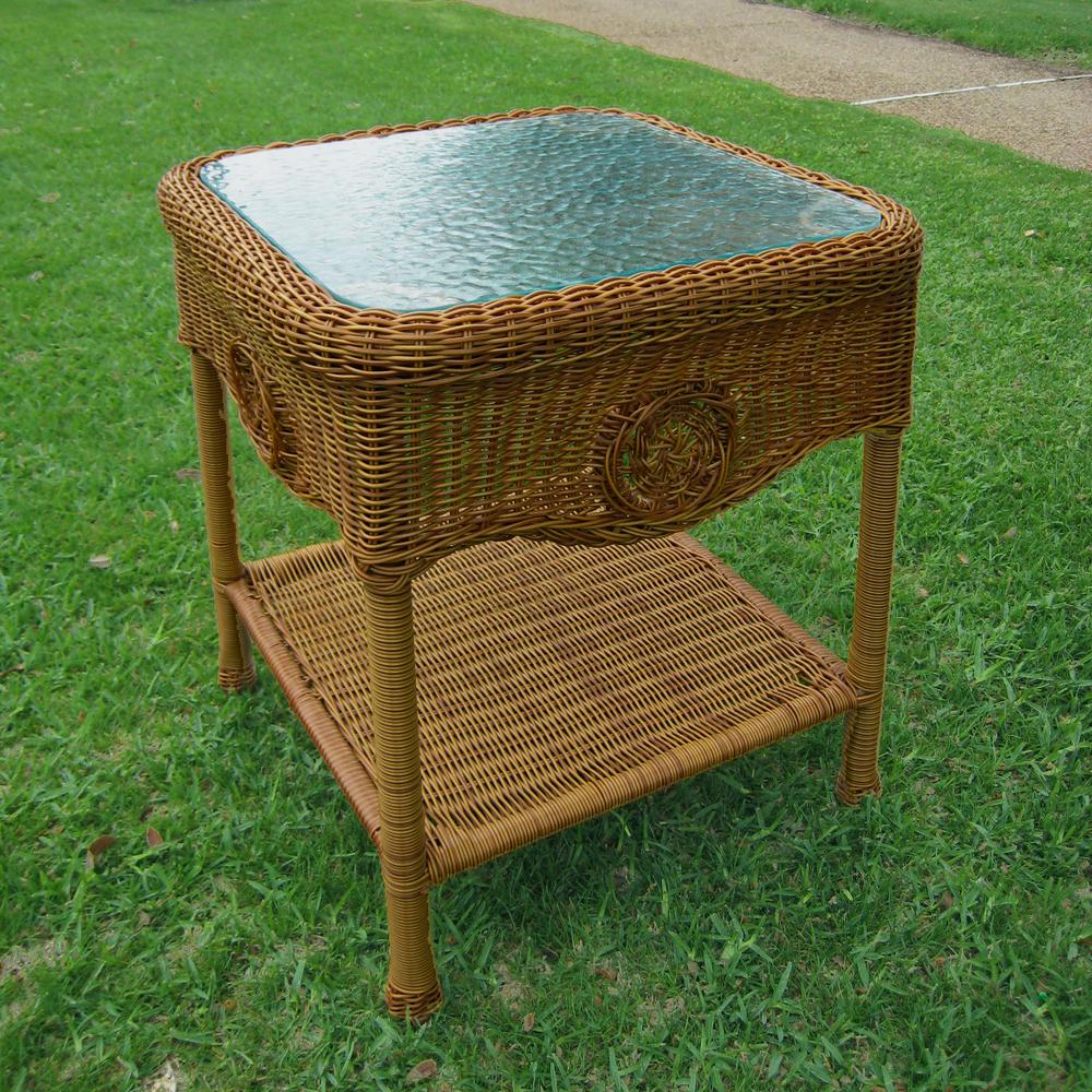 Wicker Glass Top Side Table. Picture 1