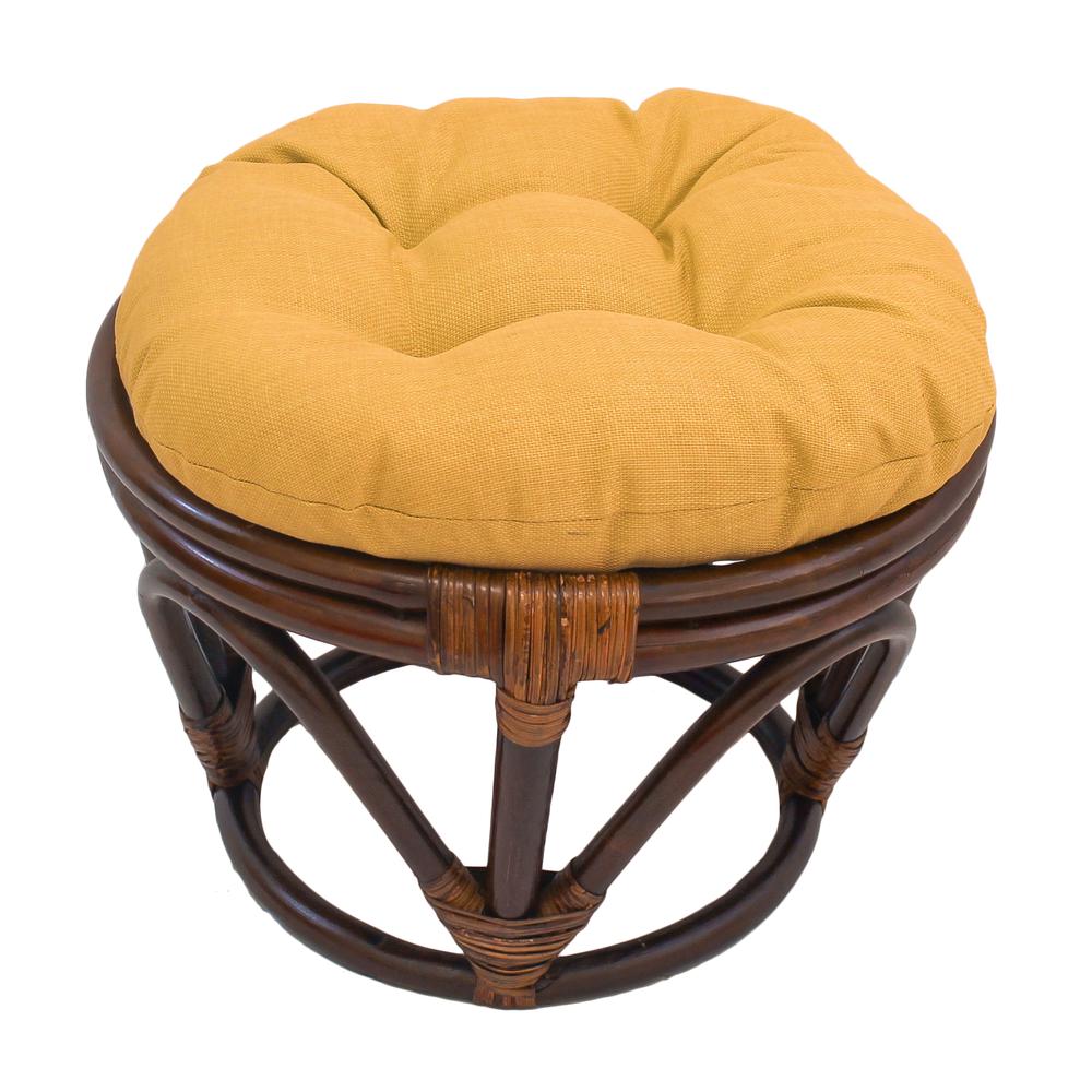 Rattan Ottoman with Outdoor Fabric Cushion, Lemon. Picture 1